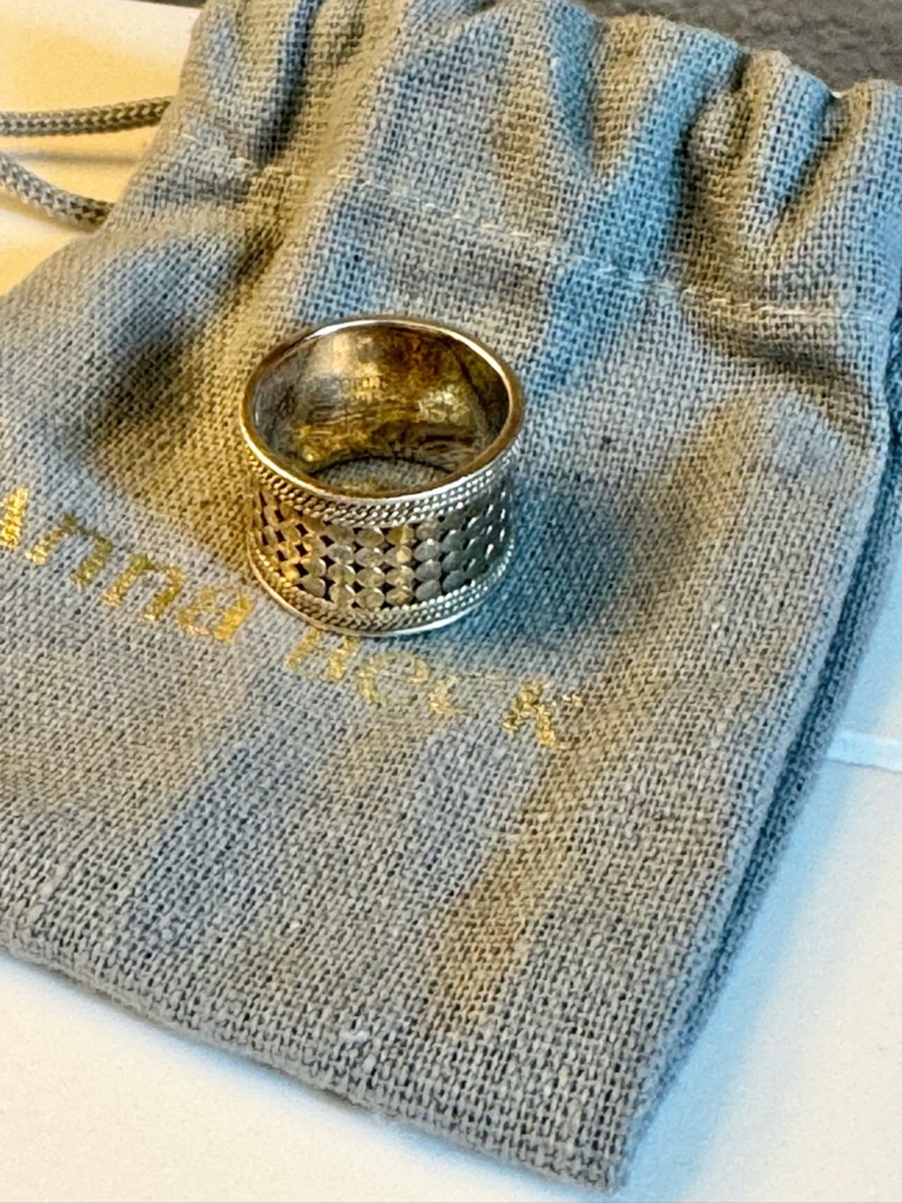 Anna Beck Classic Hammered Dot Band Ring Silver - Size 8 - Picture 6 of 6